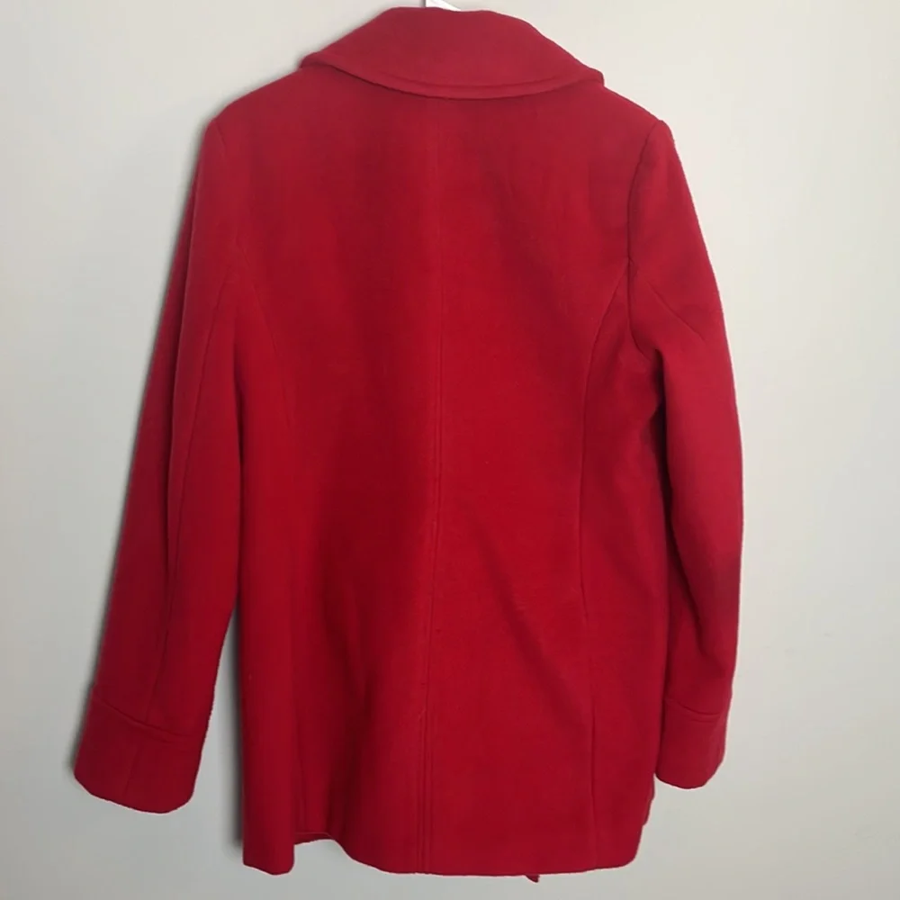 St. Johns Bay Red Wool Coat- front pockets- interior lining pocket- size Large - Picture 2 of 16